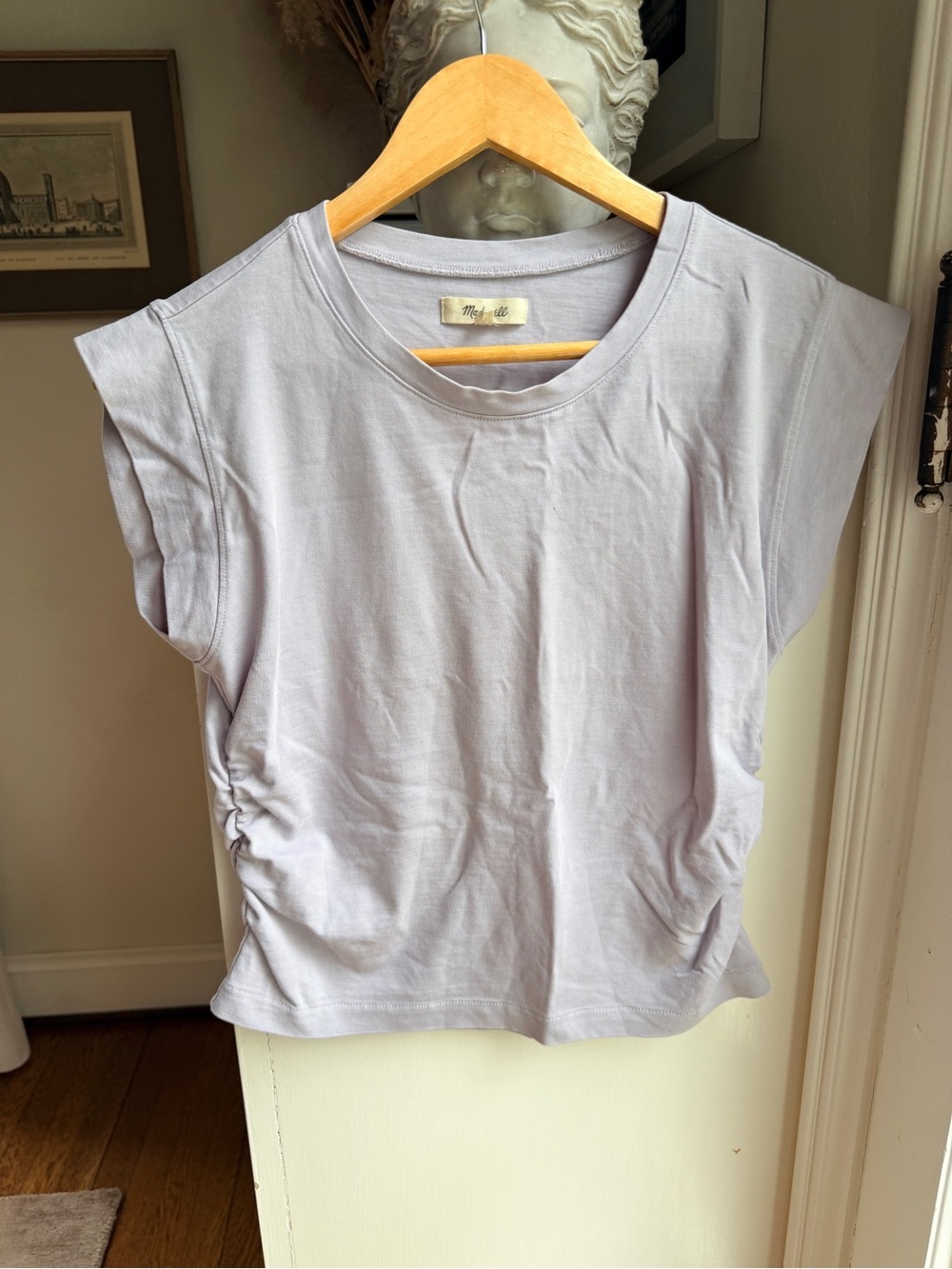 Madewell Light Lavender Cap-Sleeve Tee with Side Ruching